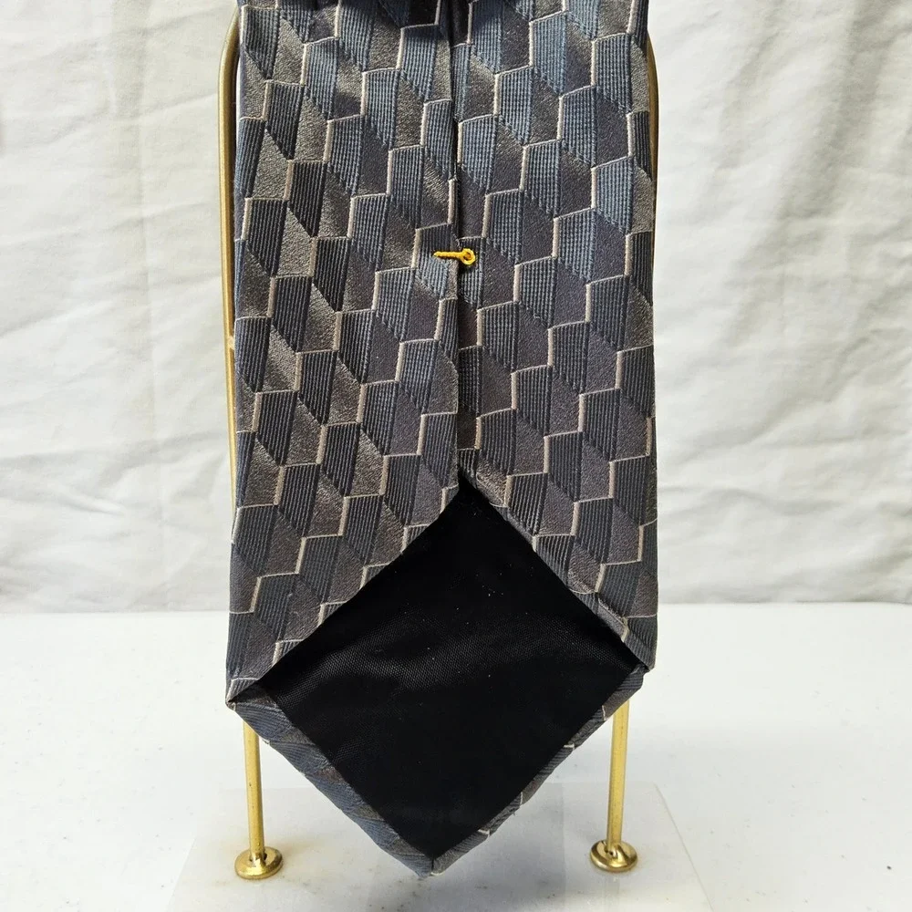 Innocenti Tom James Necktie‎ Mens Grey Silk Geometric Woven Made in USA
